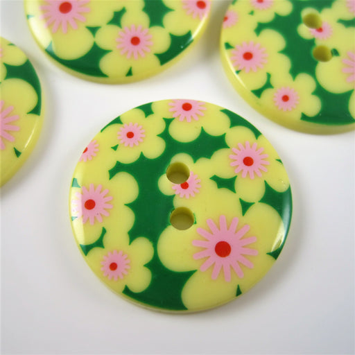 Yellow Fashion Button with Geometric Floral Design