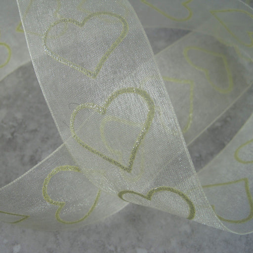 Sheer Cream ribbon with a heart motif 38mm
